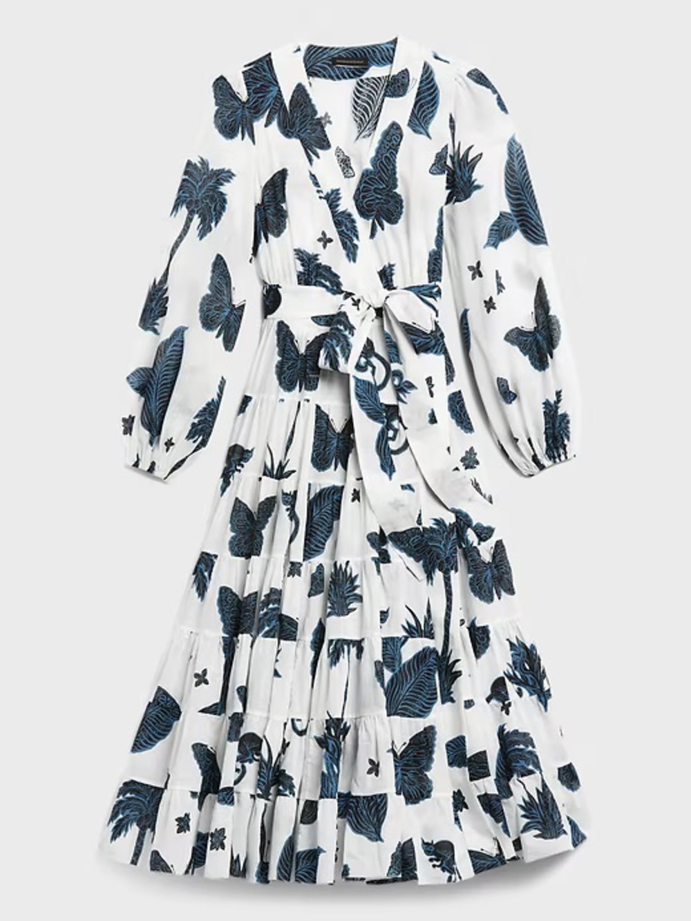 Banana republic Maxi Wrap Dress with Navy Botanical Print